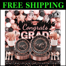 Load image into Gallery viewer, Complete 2025 Graduation Celebration Kit - 245 PCS in Black, Pink &amp; Rose Gold