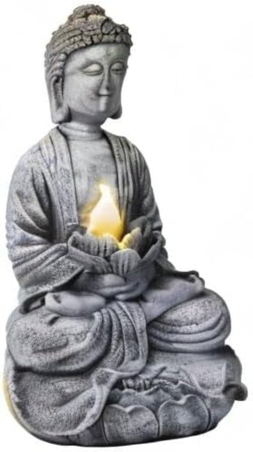 Elegant Buddha Statue for Outdoors: Solar LED Light for Year-Round Tranquility