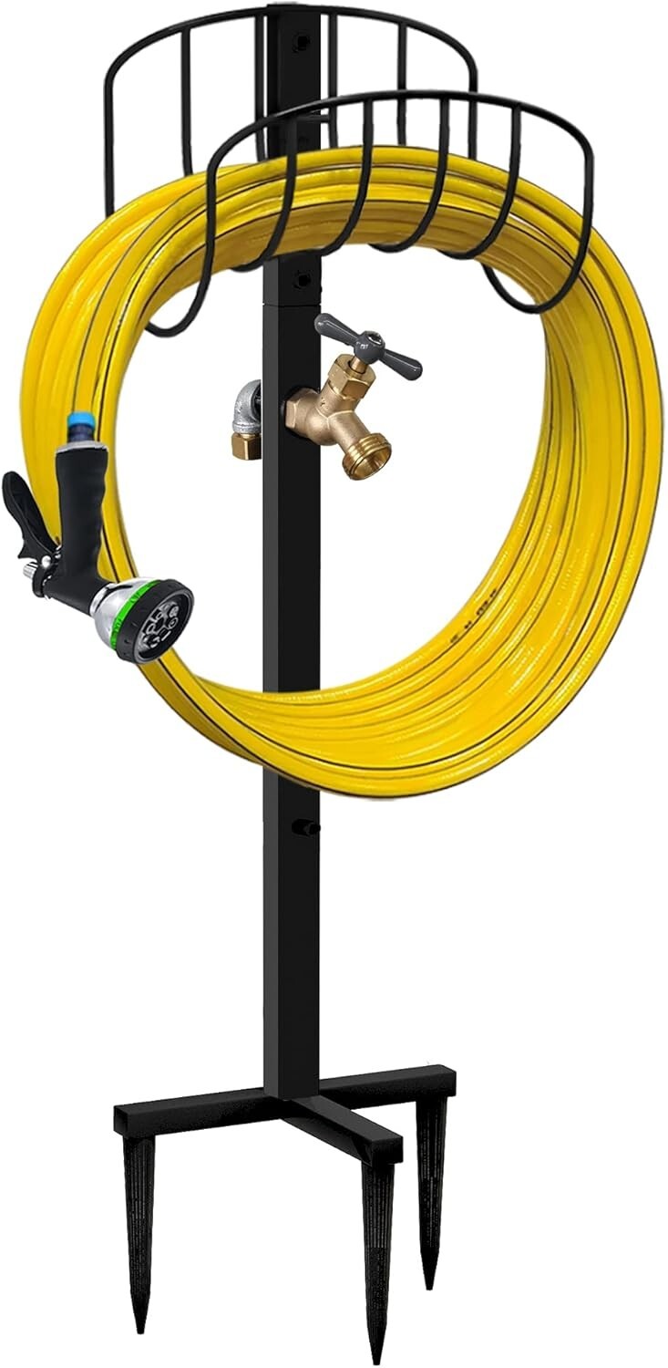Portable Garden Hose Holder with Heavy-Duty Brass Faucet - Lightweight Design