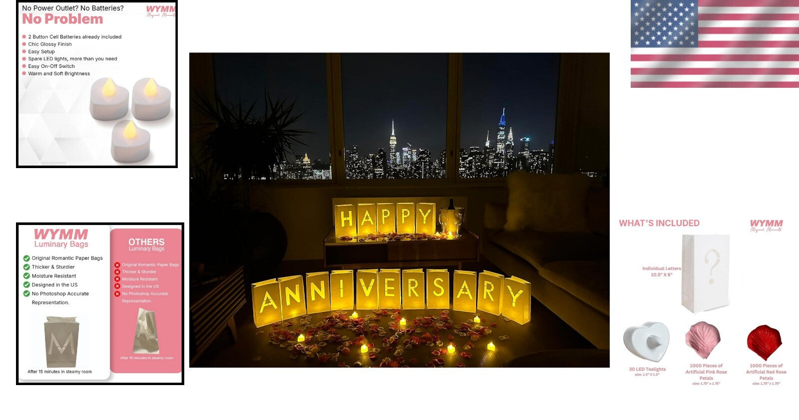 Enchanting Wedding Anniversary Decorations with LED Tealights & Rose Petal Set
