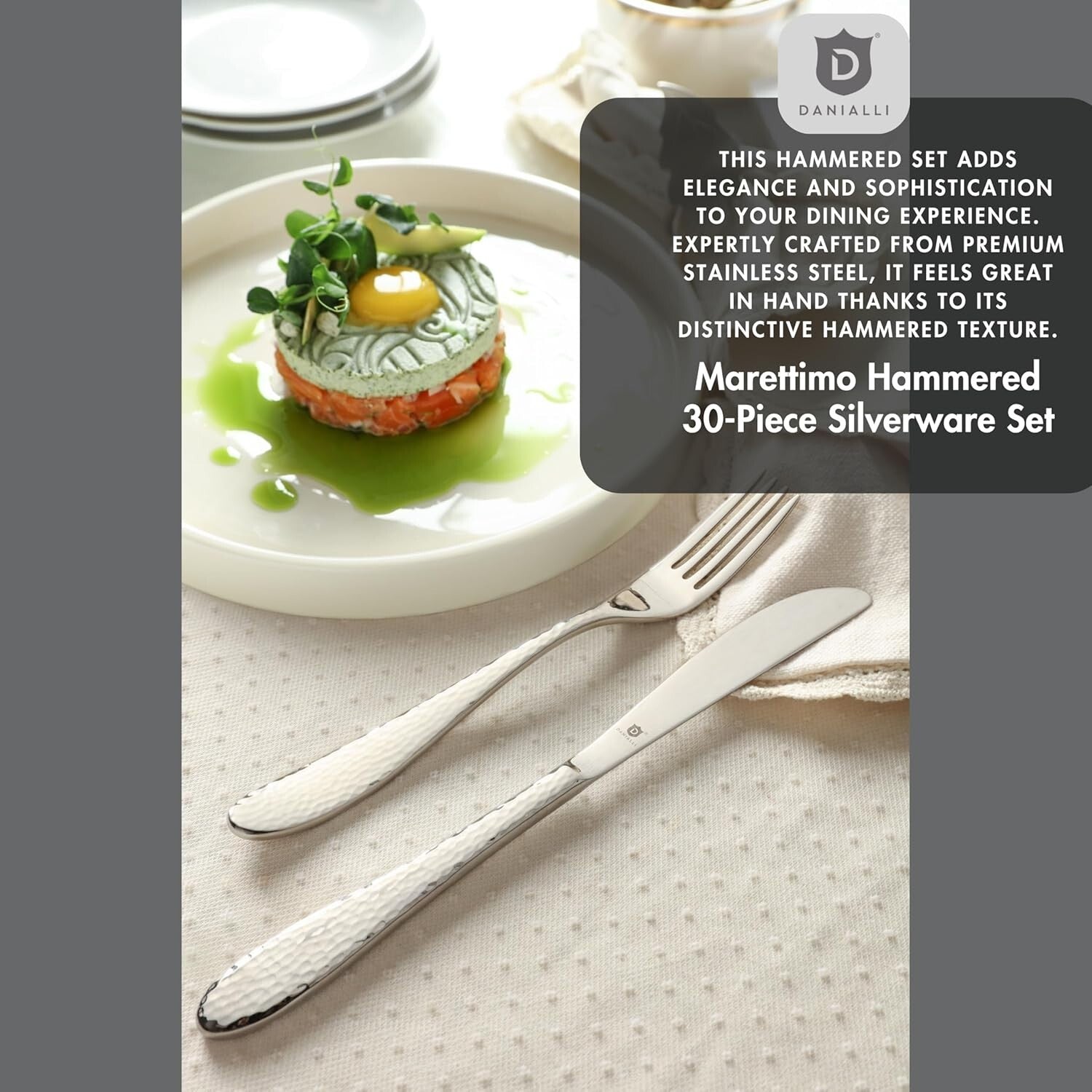 Luxurious 30-Piece Hammered Stainless Steel Silverware Set for 6—Dishwasher Safe