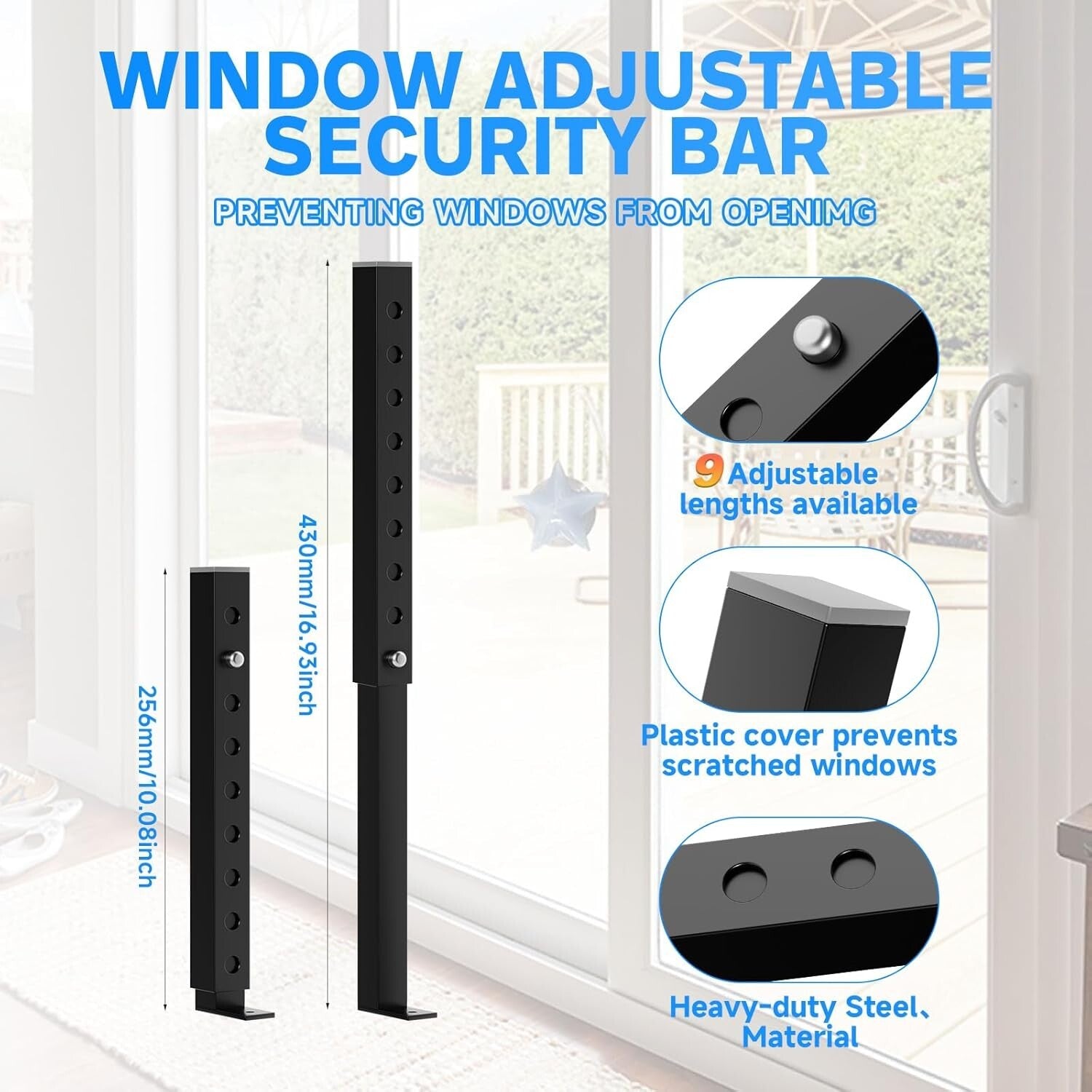4 Pcs Vertical Window Security Bars - Adjustable Lengths for Enhanced Safety