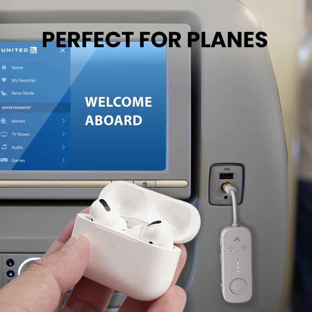 Dual Device Airplane Bluetooth Adapter with aptX Adaptive for Optimal Sound