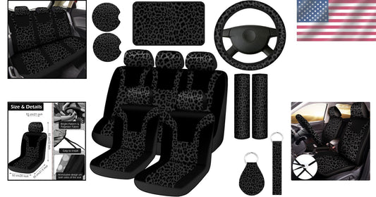 Complete Leopard Print Car Accessories Set - Seat Covers, Steering Wheel & More