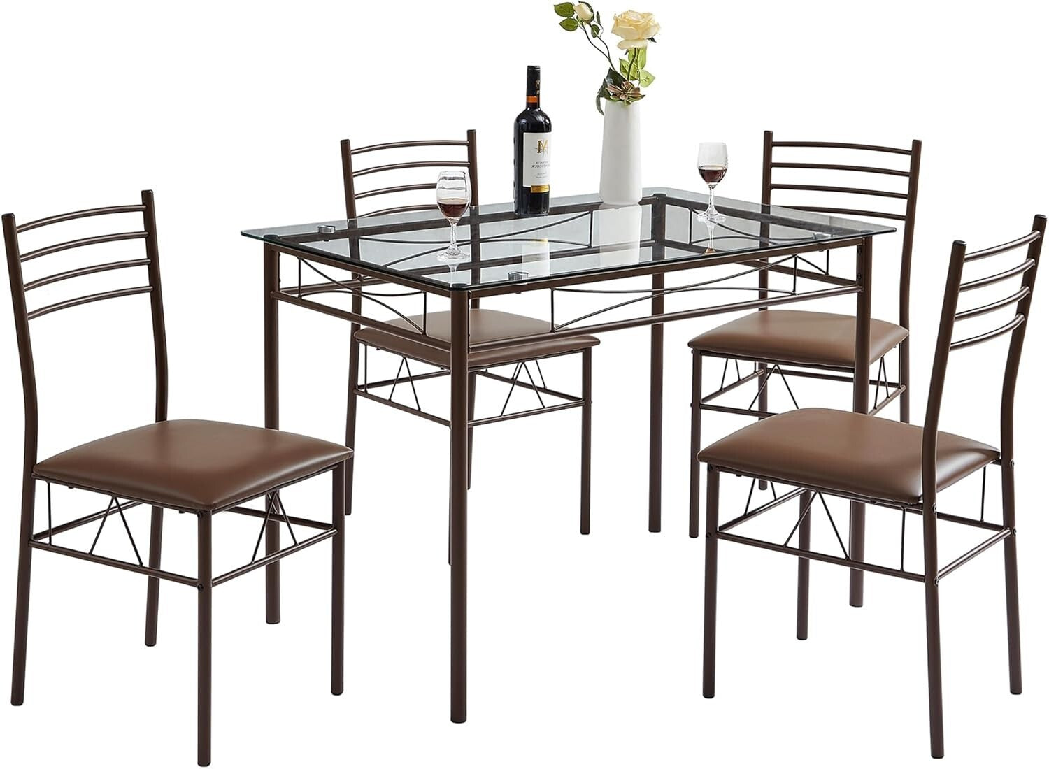 Stylish 5-Piece Dinette Set with 4 Chairs & Placemats - Space-Saving Design