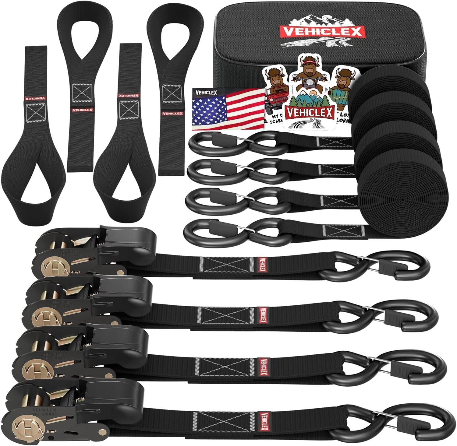 Durable 1" x 15' Ratchet Tie-Down Straps - 2200lbs Capacity for Safe Transport