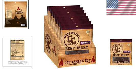 Cattleman's Cut Teriyaki Beef Jerky - 8 Resealable 2.5oz Packs of Flavor