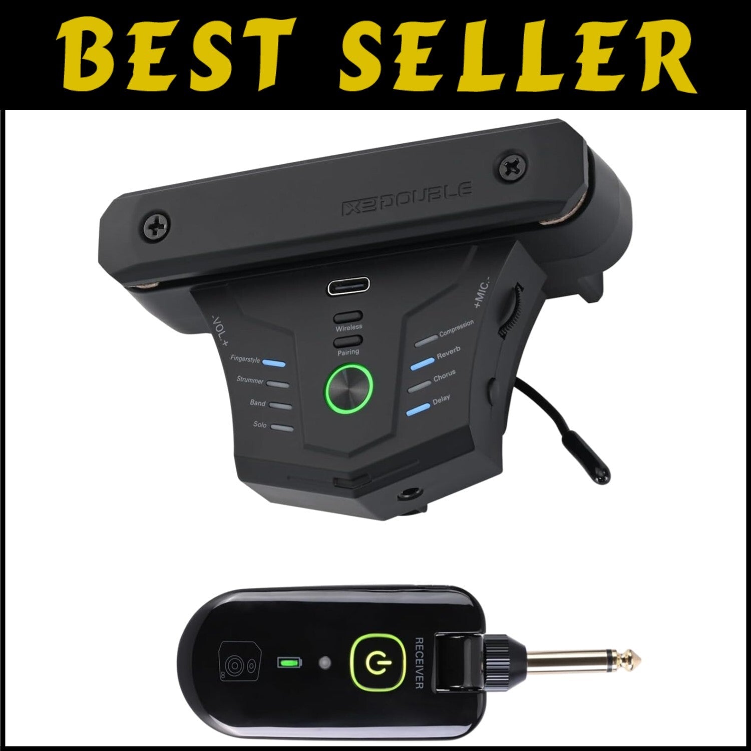 Compact Acoustic Guitar Resonance Pickup with Wireless & Wired Options - Black