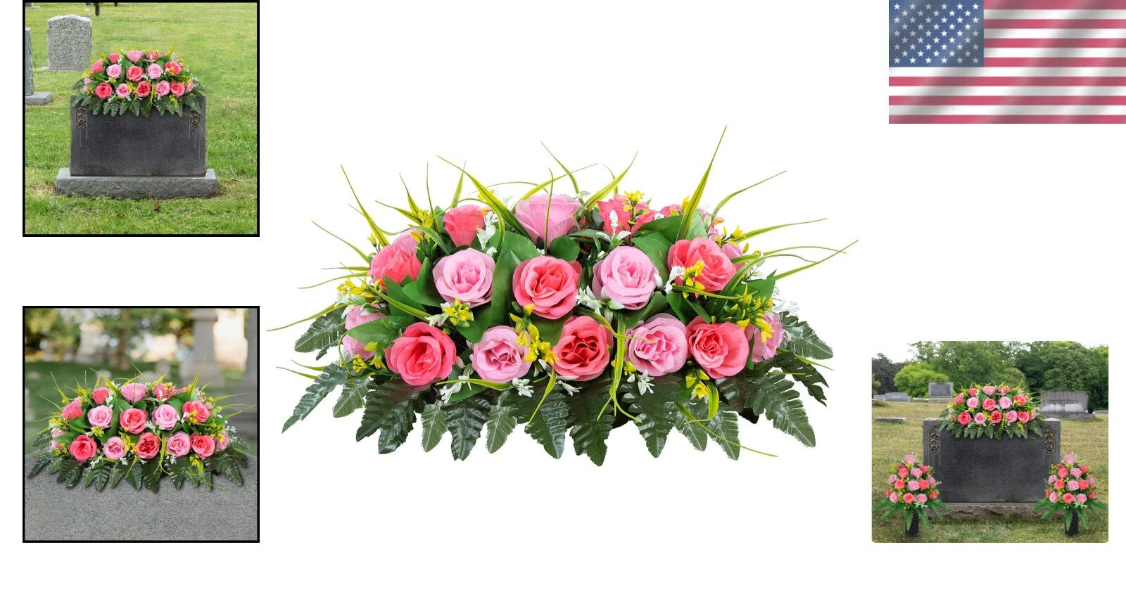 Elegant Rectangular Cemetery Flower Saddle: Lasting Rose Arrangement for Graves