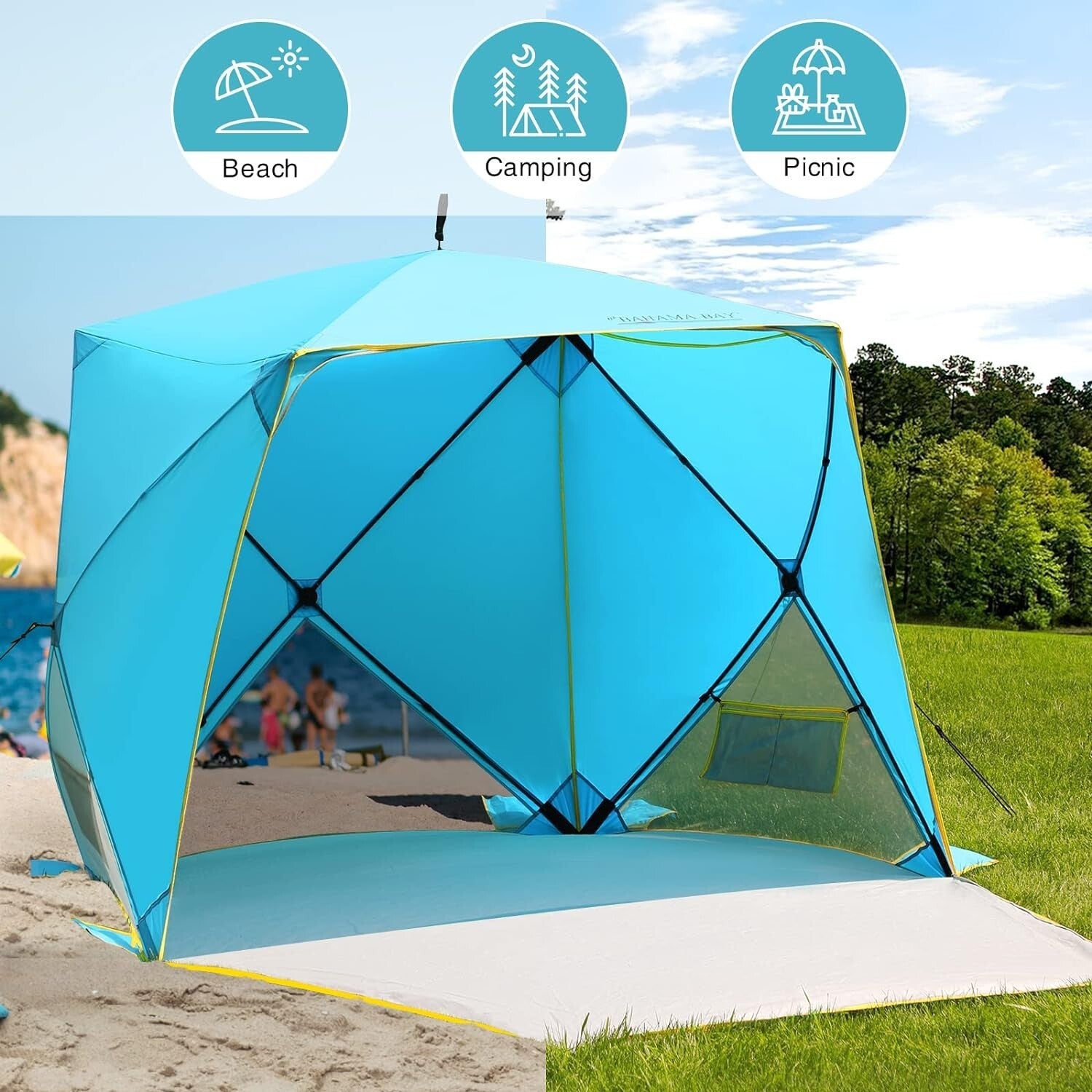 Spacious Pop-Up Beach Tent for 4 - Portable UV Sun Shelter with 360° Ventilation