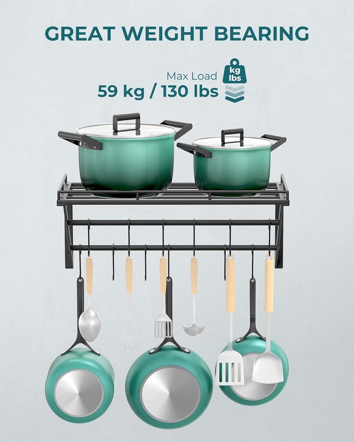 Elegant 23-Inch Hanging Pot Rack with Rust-Resistant Iron and Adjustable Hooks