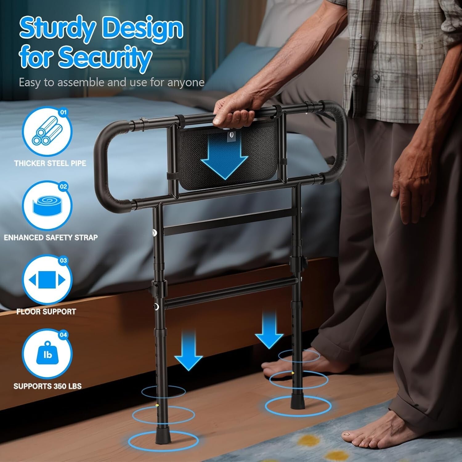 Adjustable Bed Assist Rails for Seniors - Safe & Durable Bedside Stability