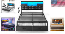 Load image into Gallery viewer, Full Size Upholstered Bed Frame with Drawers &amp; USB Charging Station - Black