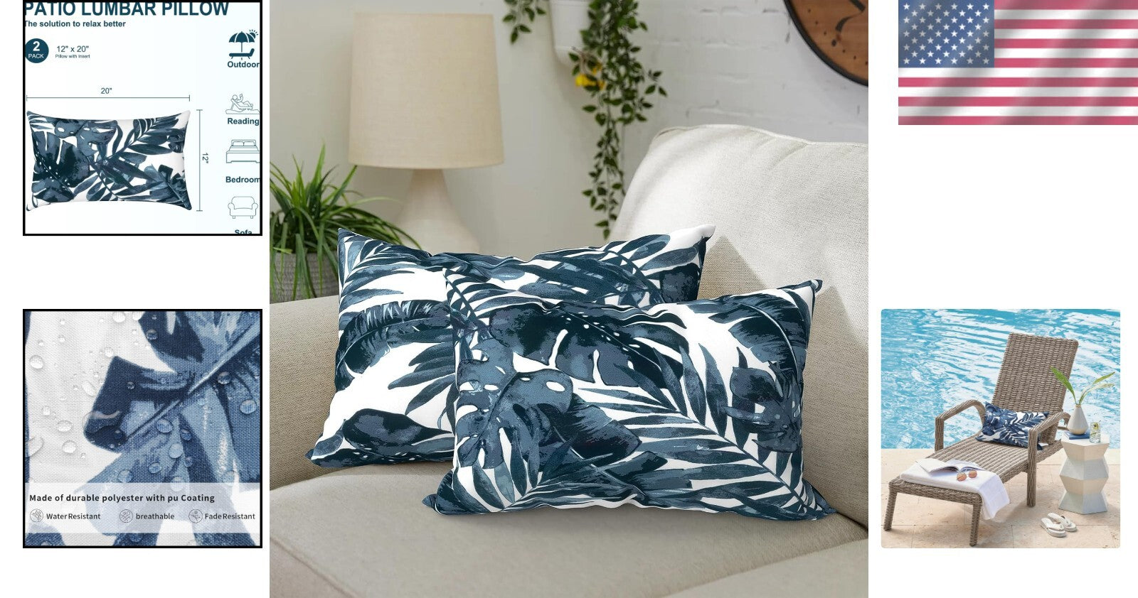 Elegant 12x20 in Waterproof Lumbar Pillows for Indoor and Outdoor Use - Set of 2