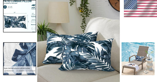 Elegant 12x20 in Waterproof Lumbar Pillows for Indoor and Outdoor Use - Set of 2