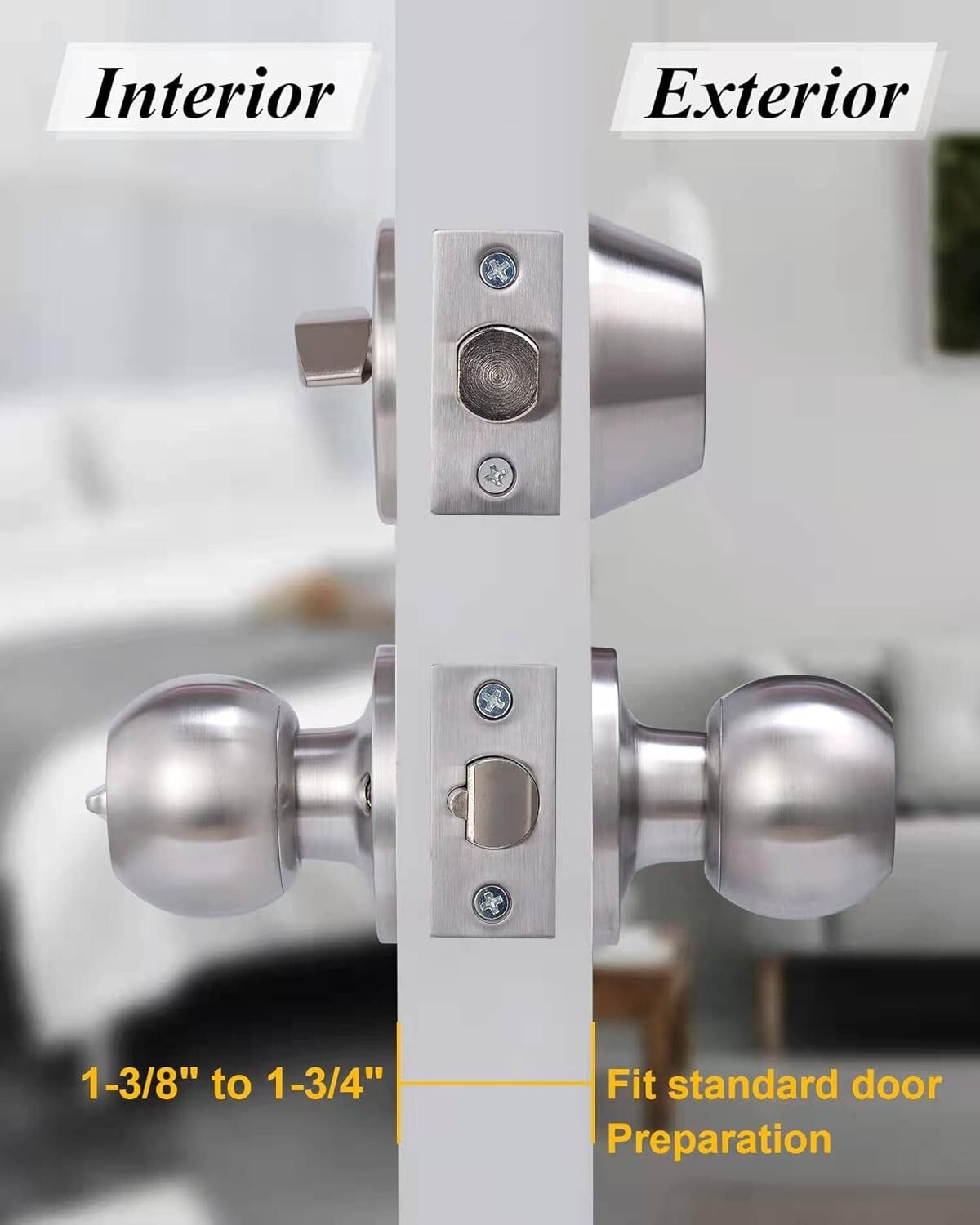 Durable Satin Nickel Door Knob Set with Deadbolt - 4 Same Keyed Security