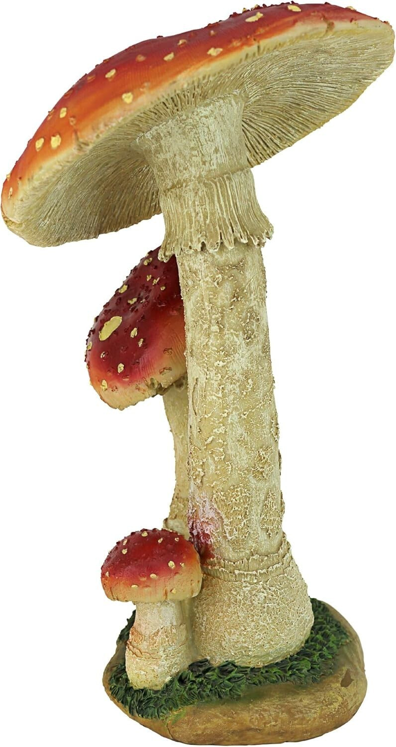 Lightweight Mystic Mushroom Statue: Hand-Cast Red Garden Decor - 12.99” Tall