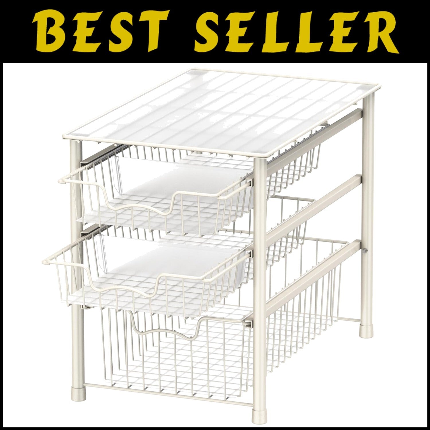 3-Tier Stackable Sliding Basket Storage Organizer for Kitchen & Bathroom - White