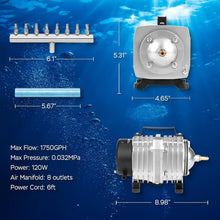 Load image into Gallery viewer, Powerful 1750GPH Aquarium Air Pump with Aluminum Housing for Optimal Oxygenation