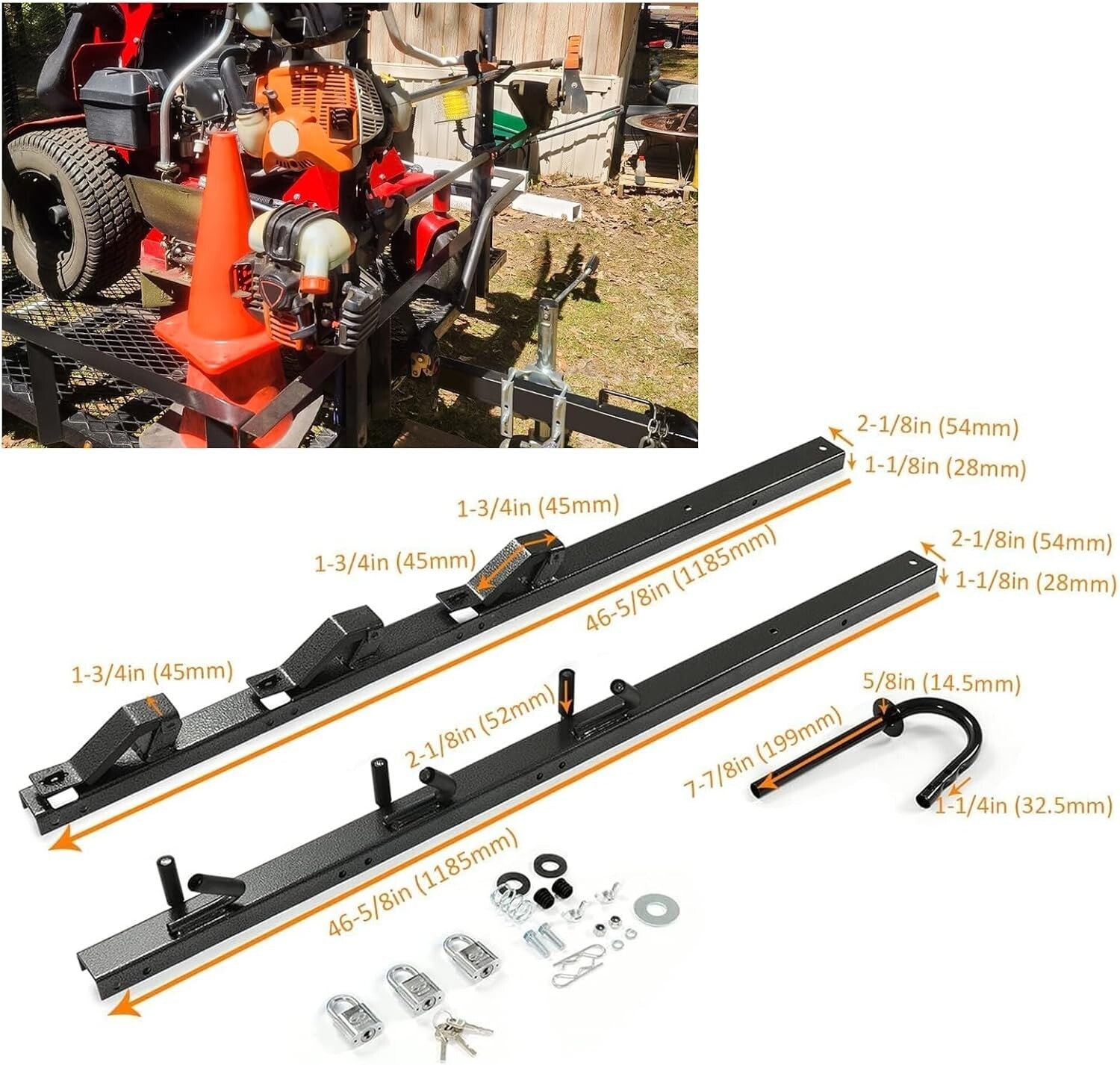 Universal Fit 3-Place Lockable Trimmer Rack for Enclosed and Open Trailers