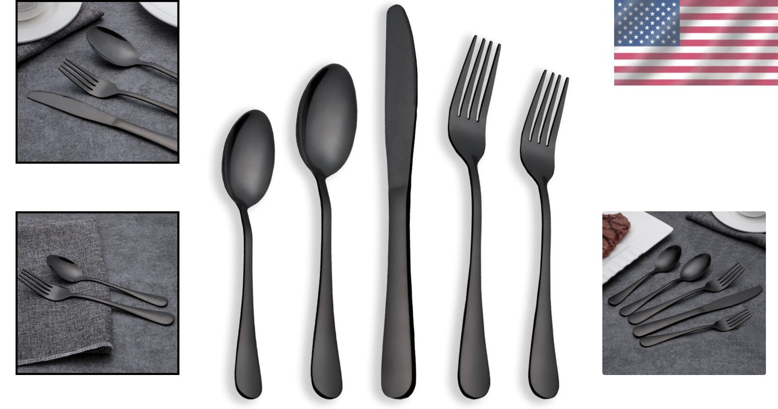 High-Quality 40-Piece Shiny Black Stainless Steel Cutlery Set - Elegant Dining