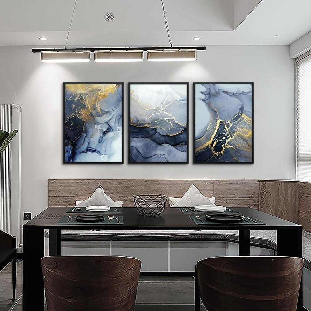 Eye-Catching 3 Panel Abstract Ink Painting – Black Framed Wall Art 20x28 in