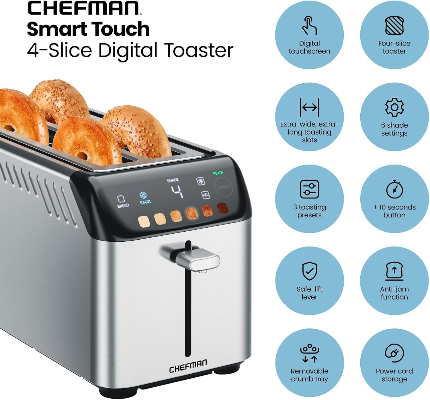 Advanced 4 Slice Toaster with Extra-Wide Slots - Ideal for Thick Bread & Bagels