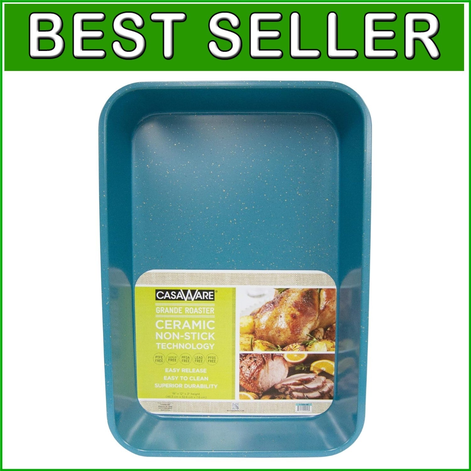 Extra Large 18x12 Blue Granite Ceramic Non-Stick Lasagna/Roaster Pan