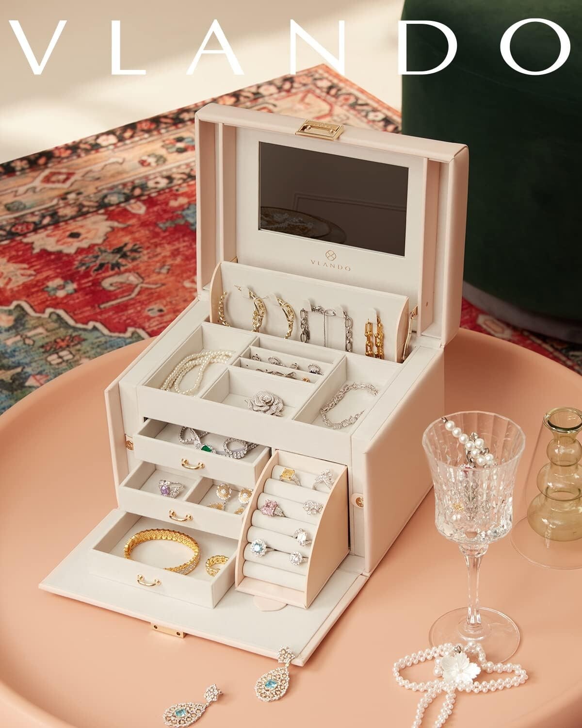 Gorgeous Velvet Lined Jewelry Holder with Mirror - Perfect Gift for Women