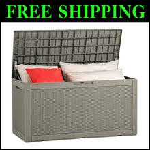 Load image into Gallery viewer, Versatile 100-Gallon Taupe Deck Box for Patio, Pools, and Garden Accessories