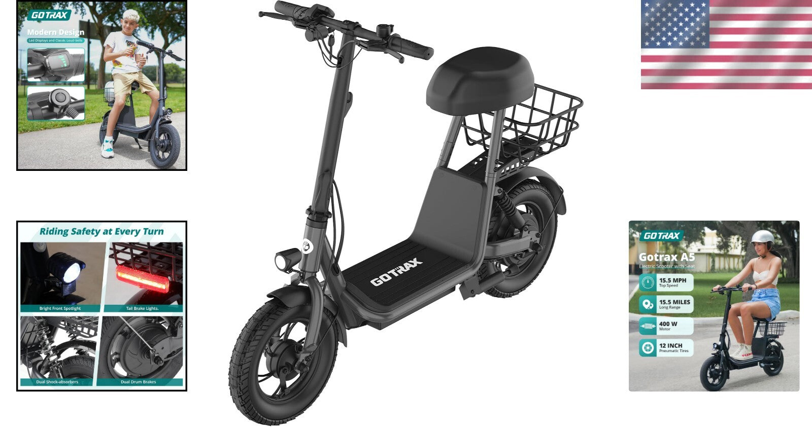 Effortless Commuting: 12" Pneumatic Tire Electric Scooter with Seat for Adults