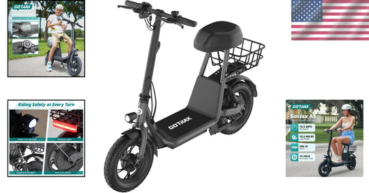 Effortless Commuting: 12" Pneumatic Tire Electric Scooter with Seat for Adults