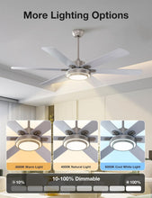 Load image into Gallery viewer, Elegant Ceiling Fan with Lights - 62 Inch, Timer, Remote, Brushed Nickel Finish