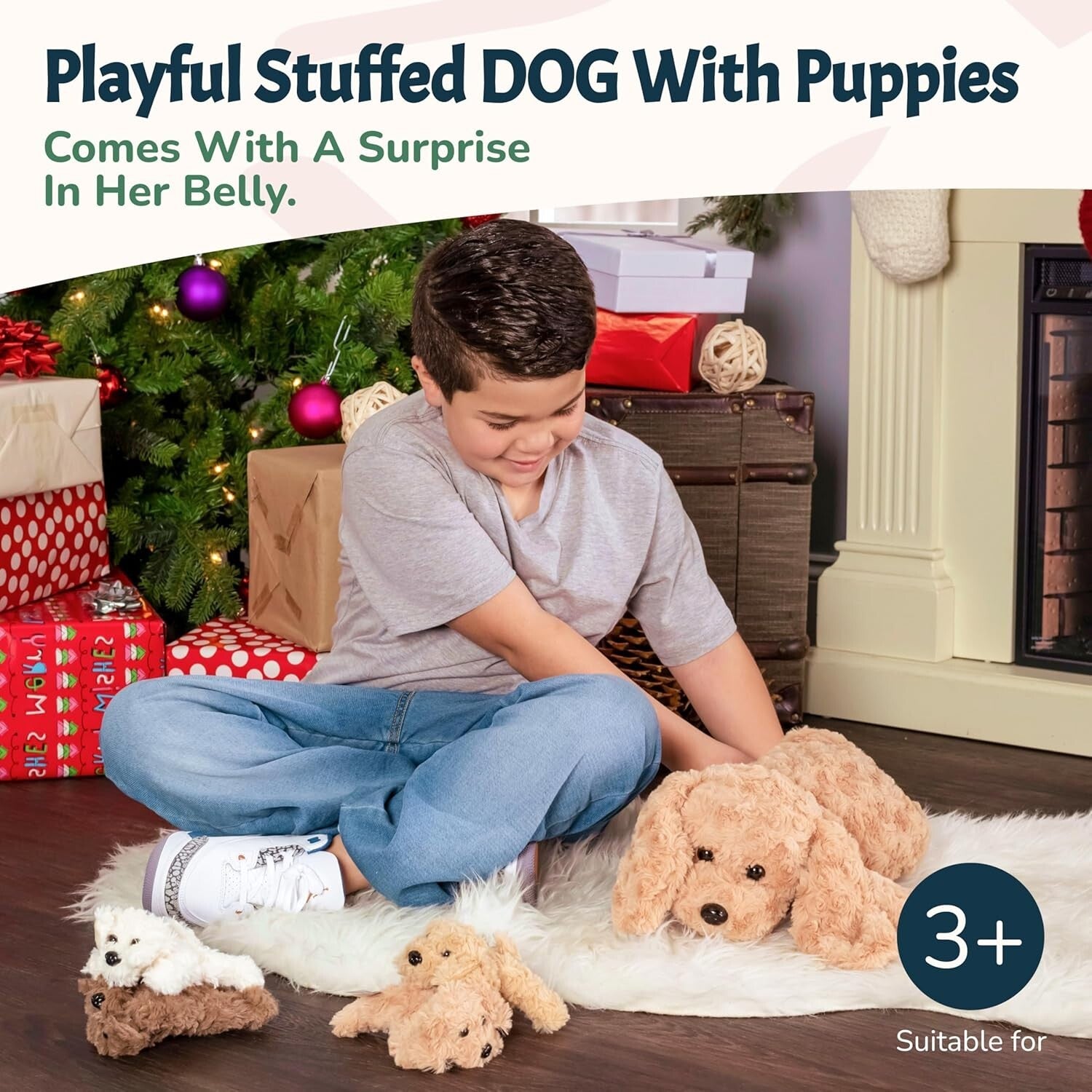Adopt Your Puppy Family: Enchanting Labradoodle Plush with Four Puppies Included