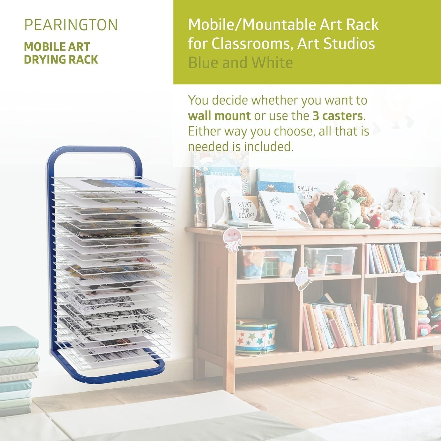 Portable 25-Shelf Art Drying Rack with Locking Wheels, Ideal for Classrooms