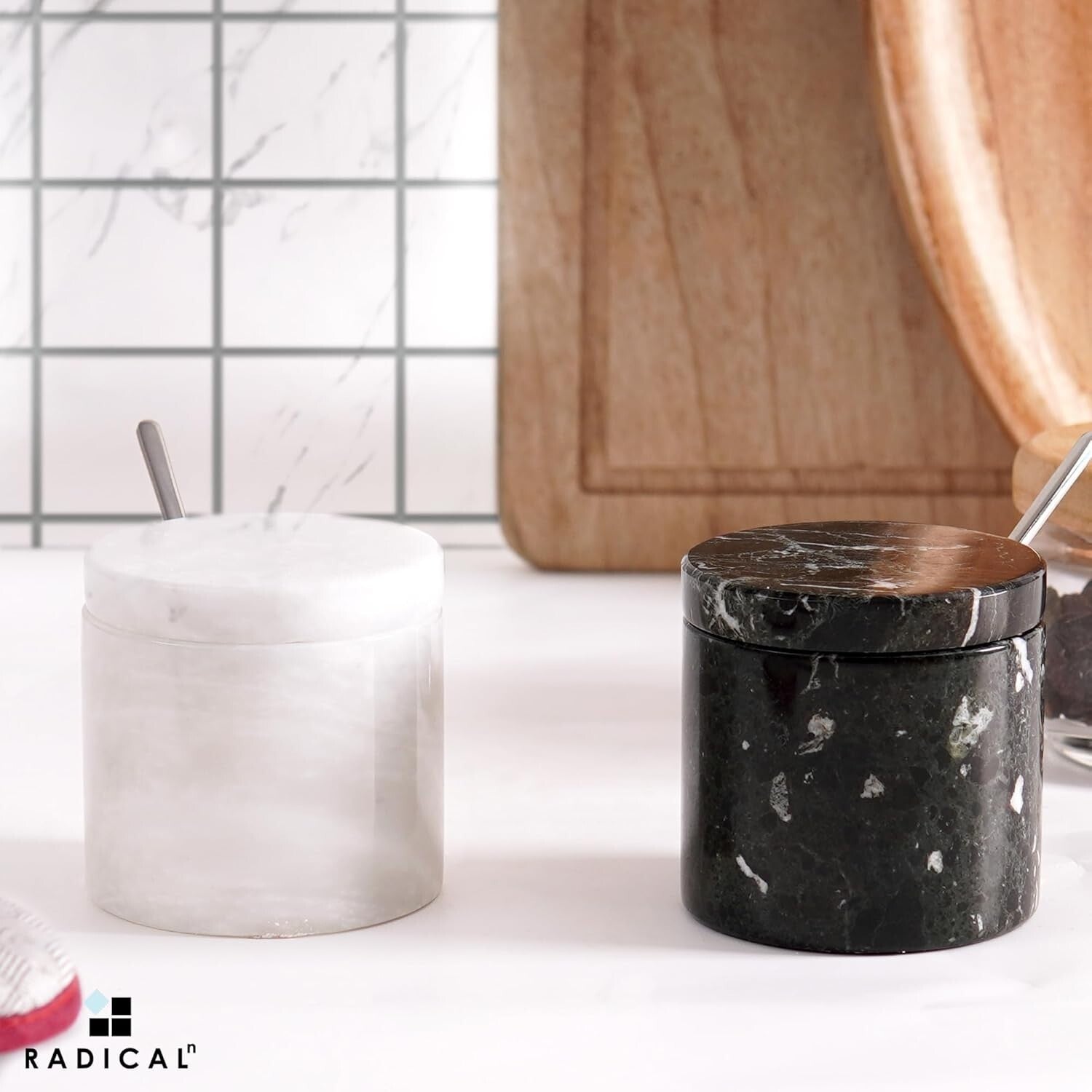 Luxurious Handmade Marble Salt & Spice Cellar Set with Tray - Gift-Ready Design