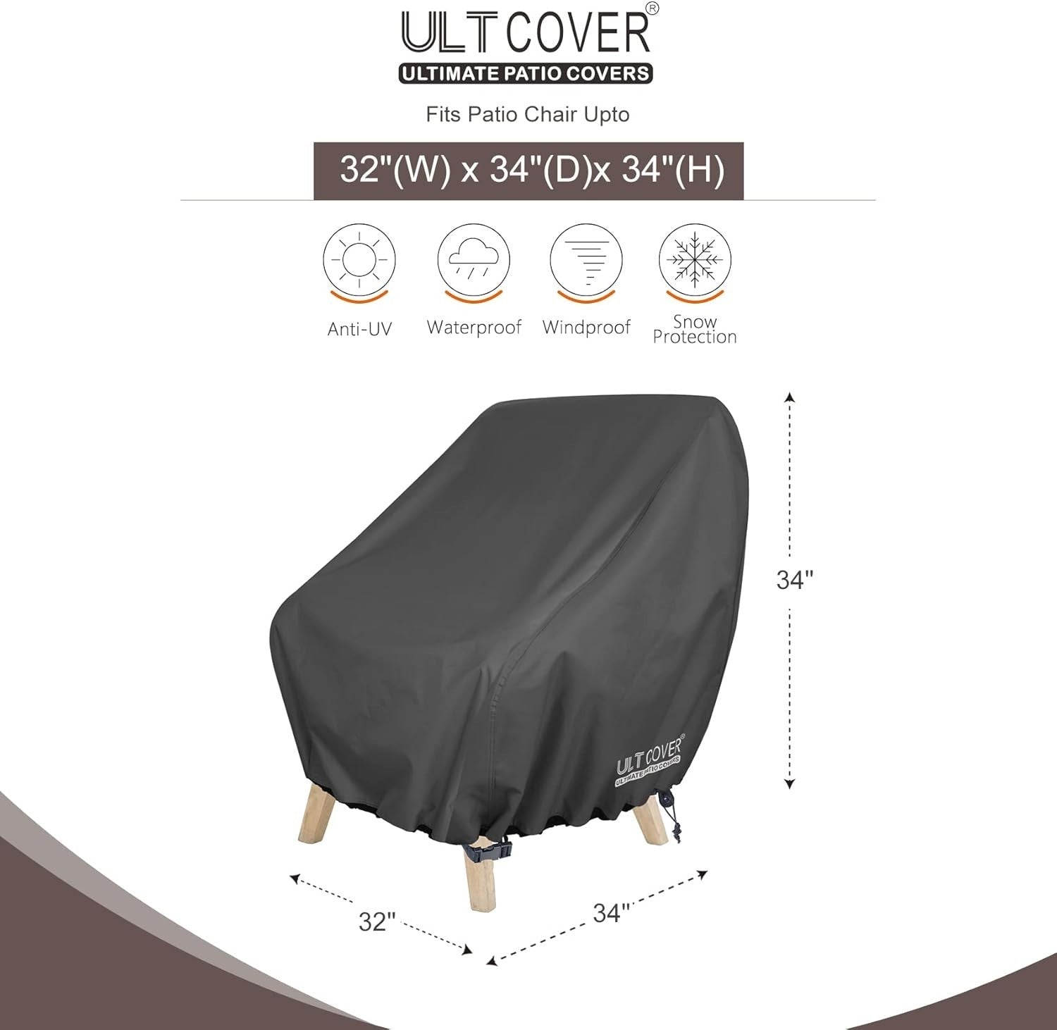 Full Coverage Outdoor Chair Covers - Waterproof Black for Deep Seats 2-Pack