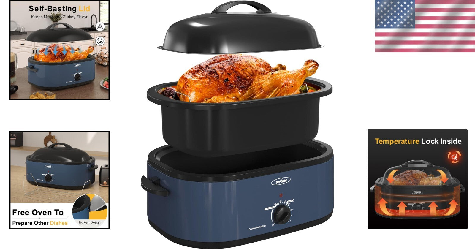 Stainless Steel Electric Roaster Oven with Defrost/Warm Feature - 20 Qt Capacity