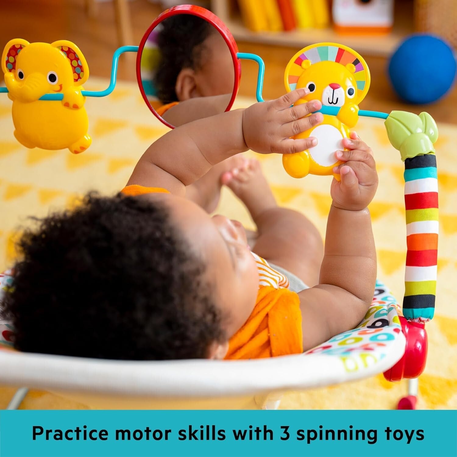 Portable Baby Bouncer with Soothing Vibrations & Toy Bar - Playful Pinwheels