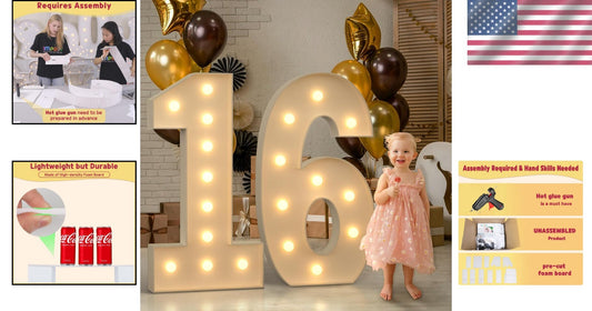 Elegant 4FT White Light-Up Numbers for Birthdays, Baby Showers, & Weddings