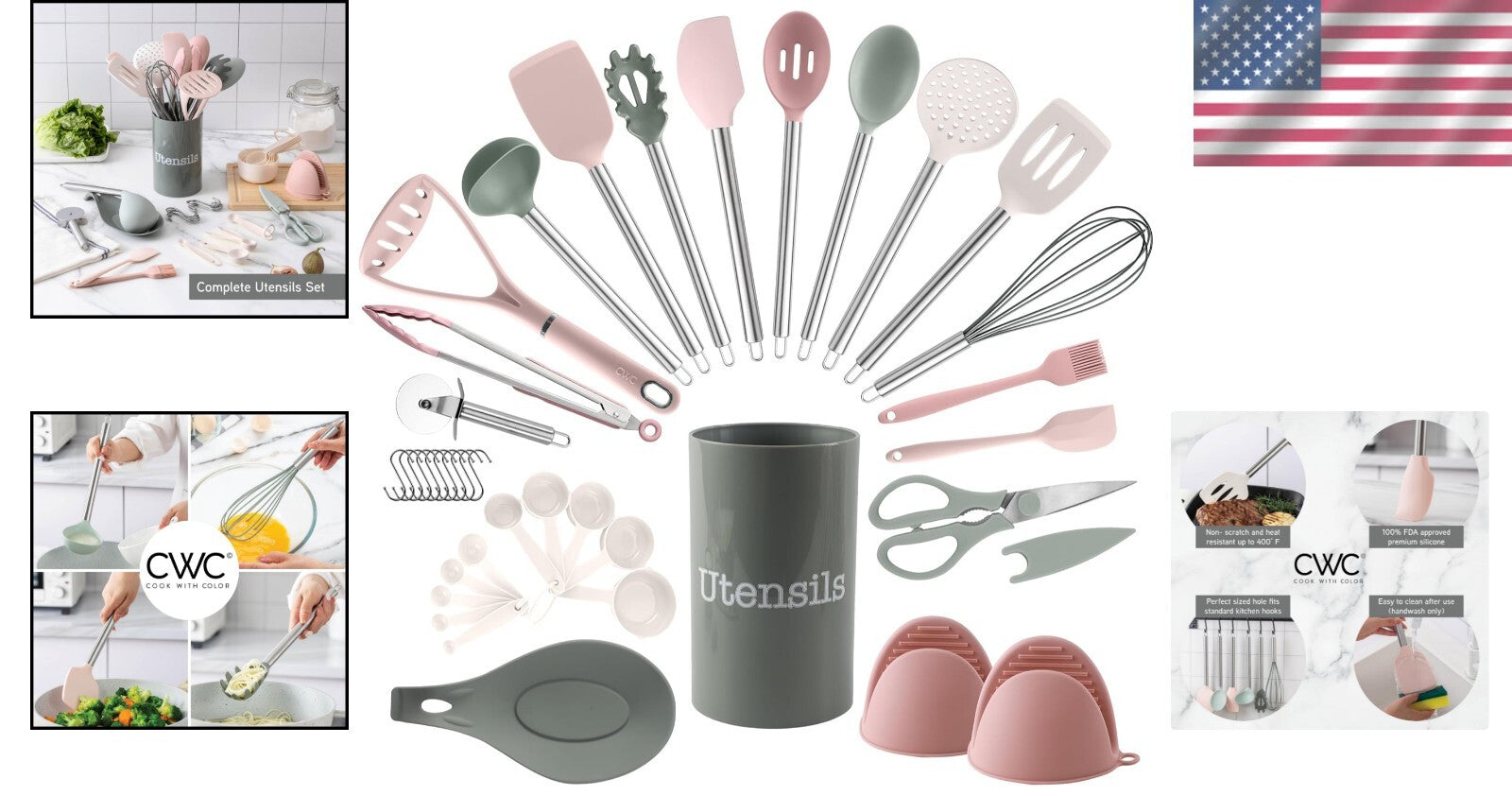 Elegant Mint 38-Piece Silicone Cooking Utensil Set - Dishwasher Safe & Durable