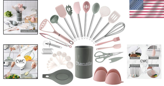 Elegant Mint 38-Piece Silicone Cooking Utensil Set - Dishwasher Safe & Durable