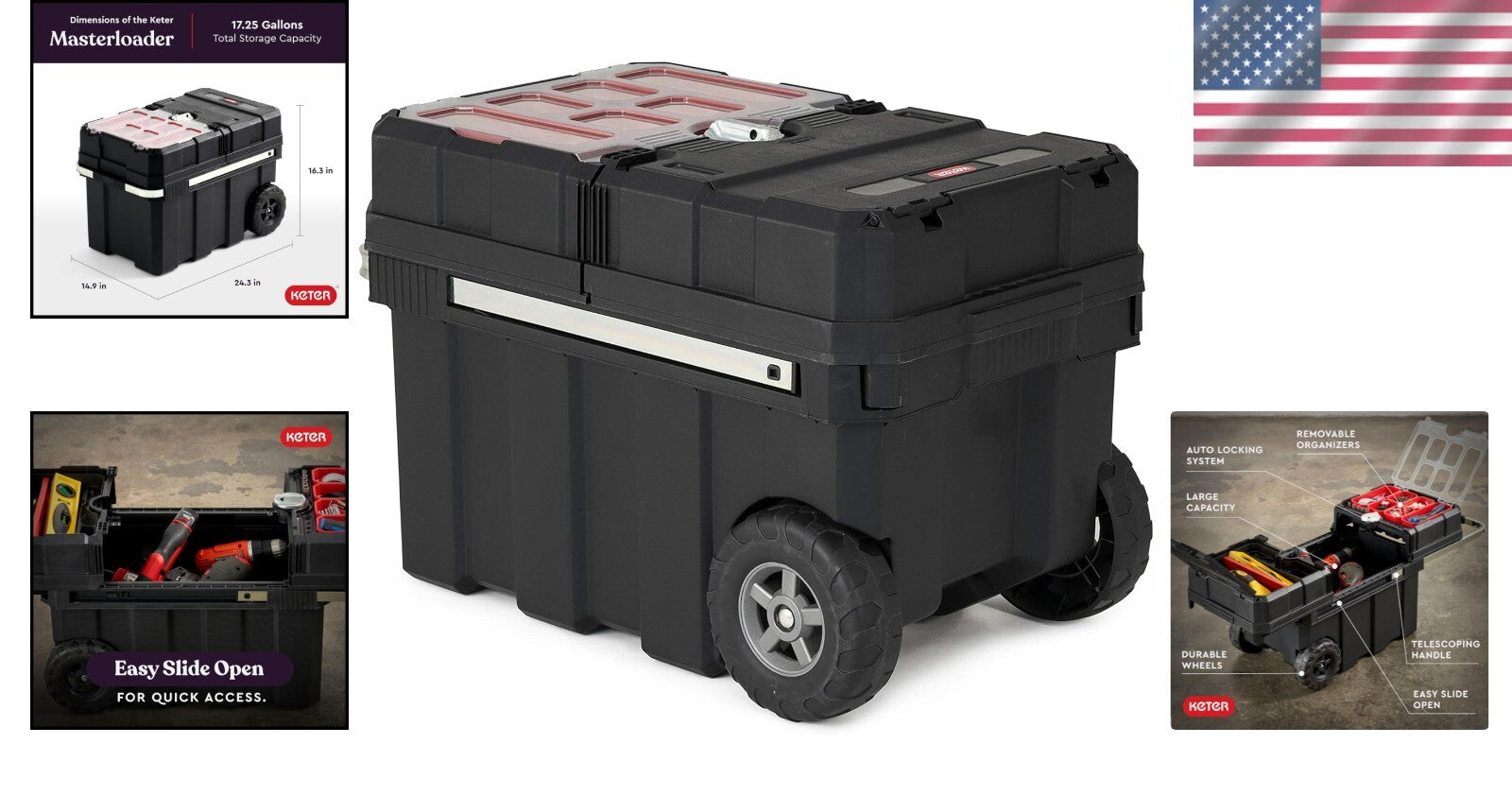 Durable Masterloader Tool Storage Chest with Rolling Design & 6 Removable Bins