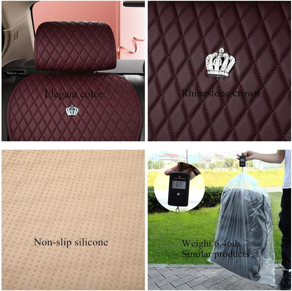 Luxury Leather 11PCS Car Seat Covers - Universal Fit Wine Red Crown Style