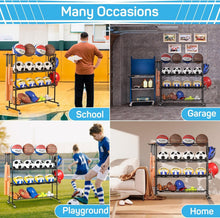 Load image into Gallery viewer, Modern 4-Tier Sports Equipment Storage Rack with Casters - Easy to Assemble