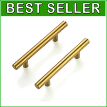 Load image into Gallery viewer, 60 Pack Brushed Brass Cabinet Pulls - Elegant 5” Stainless Steel Handles
