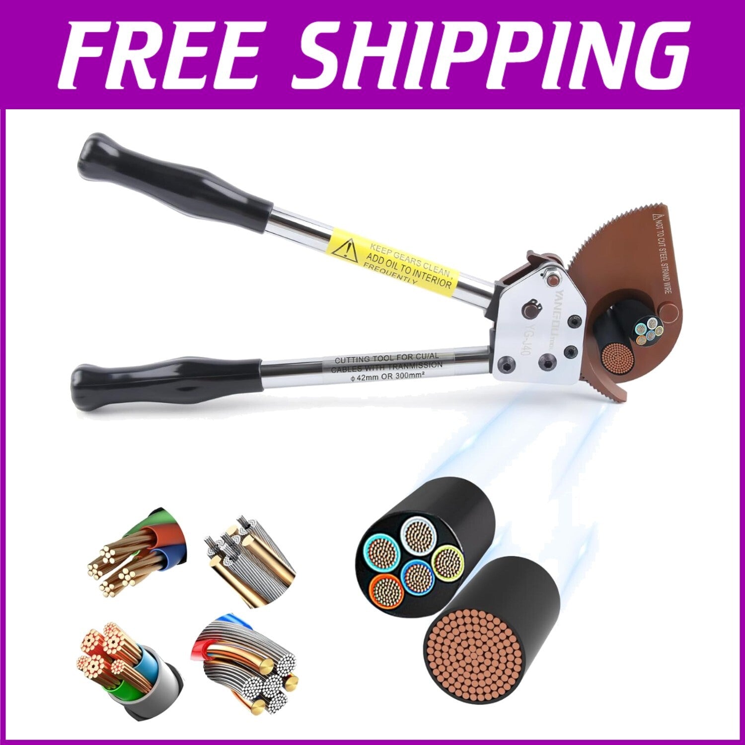 Professional Electrical Wire Cutter with Ratcheting Mechanism - 300 mm² Cutting