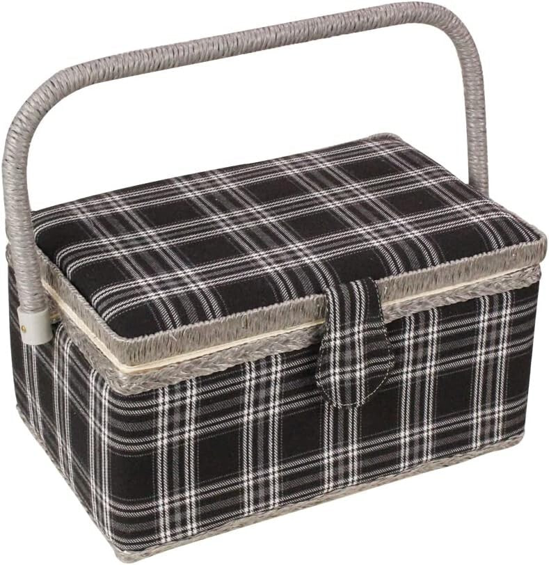 Classic Floral Sewing Basket - Lightweight Storage with Snap Closure & Tray
