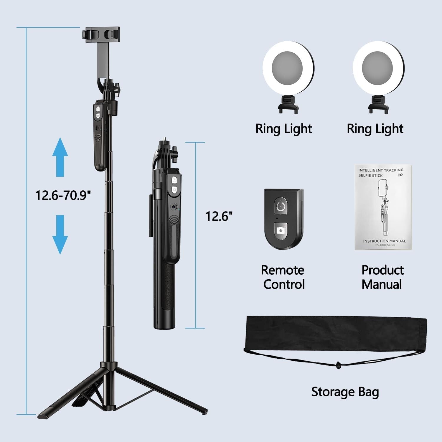 Extendable 360° Face Tracking Tripod with Light for Vlog & Live Streaming