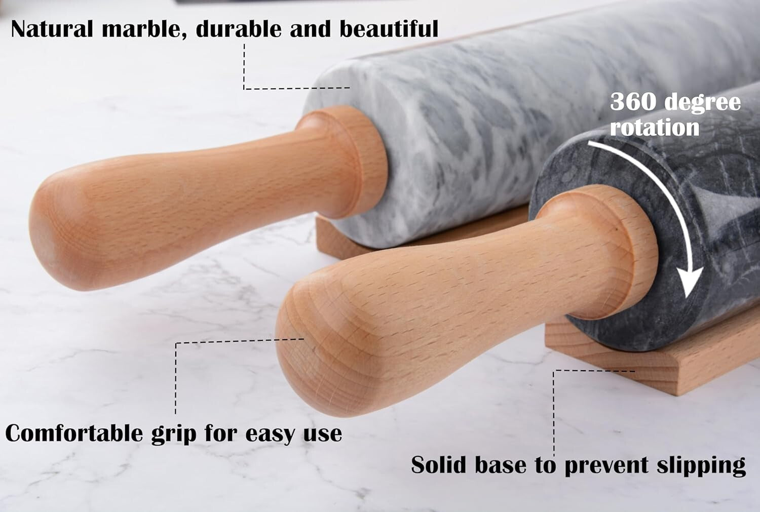 Elegant 18.5-Inch Marble Rolling Pin Set with Silicone Pastry Mat & Accessories